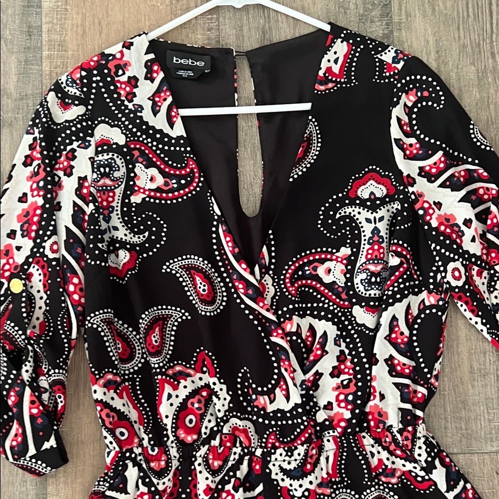 Bebe Black And Red Patterned Top - image 3